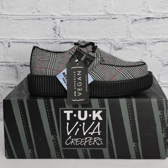 NEW IN BOX T.U.K. Footwear Grey Plaid Viva Low Creeper - Picture 1 of 7